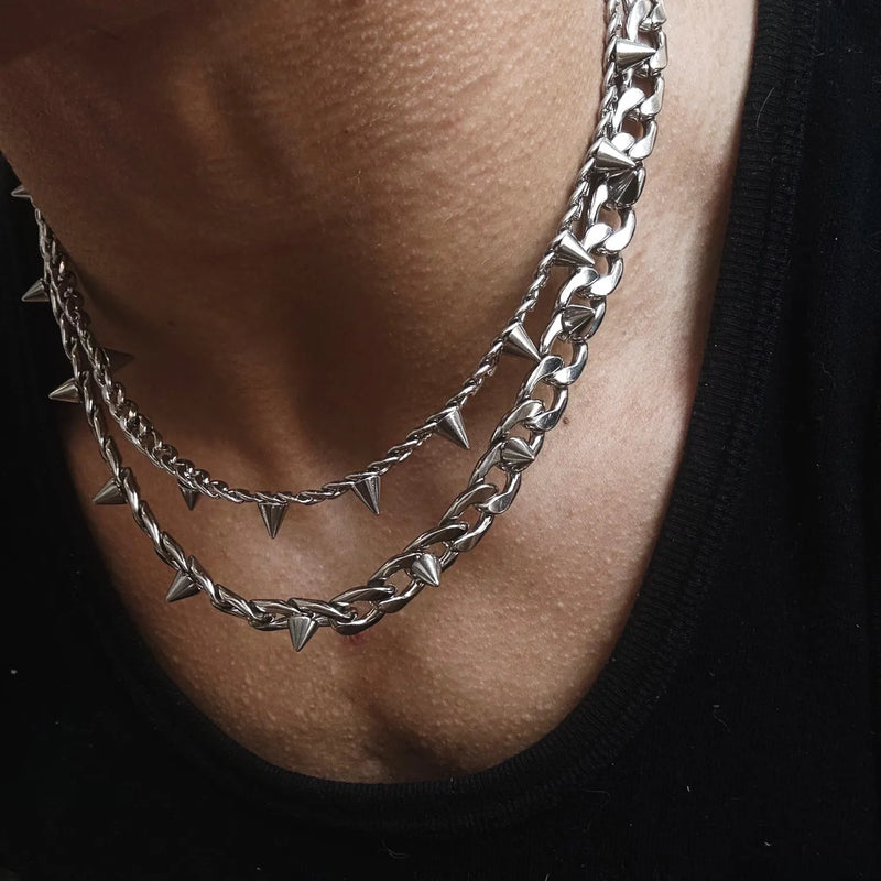 Chain Necklace Male Spiked Choker Stainless Steel Punk Rivet Chain